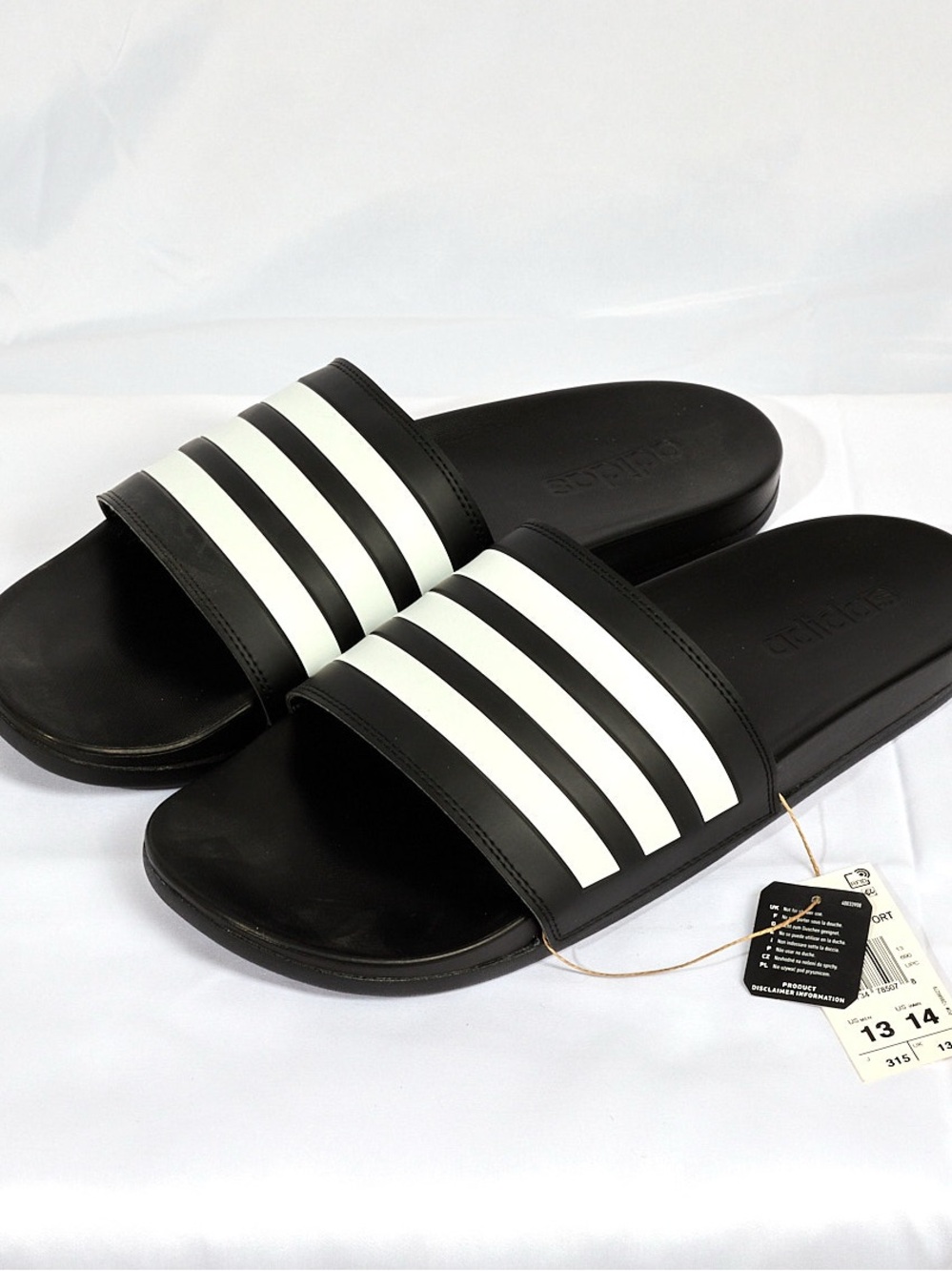 adidas Black Slide Sandals with White Stripes - Classic Slip-On